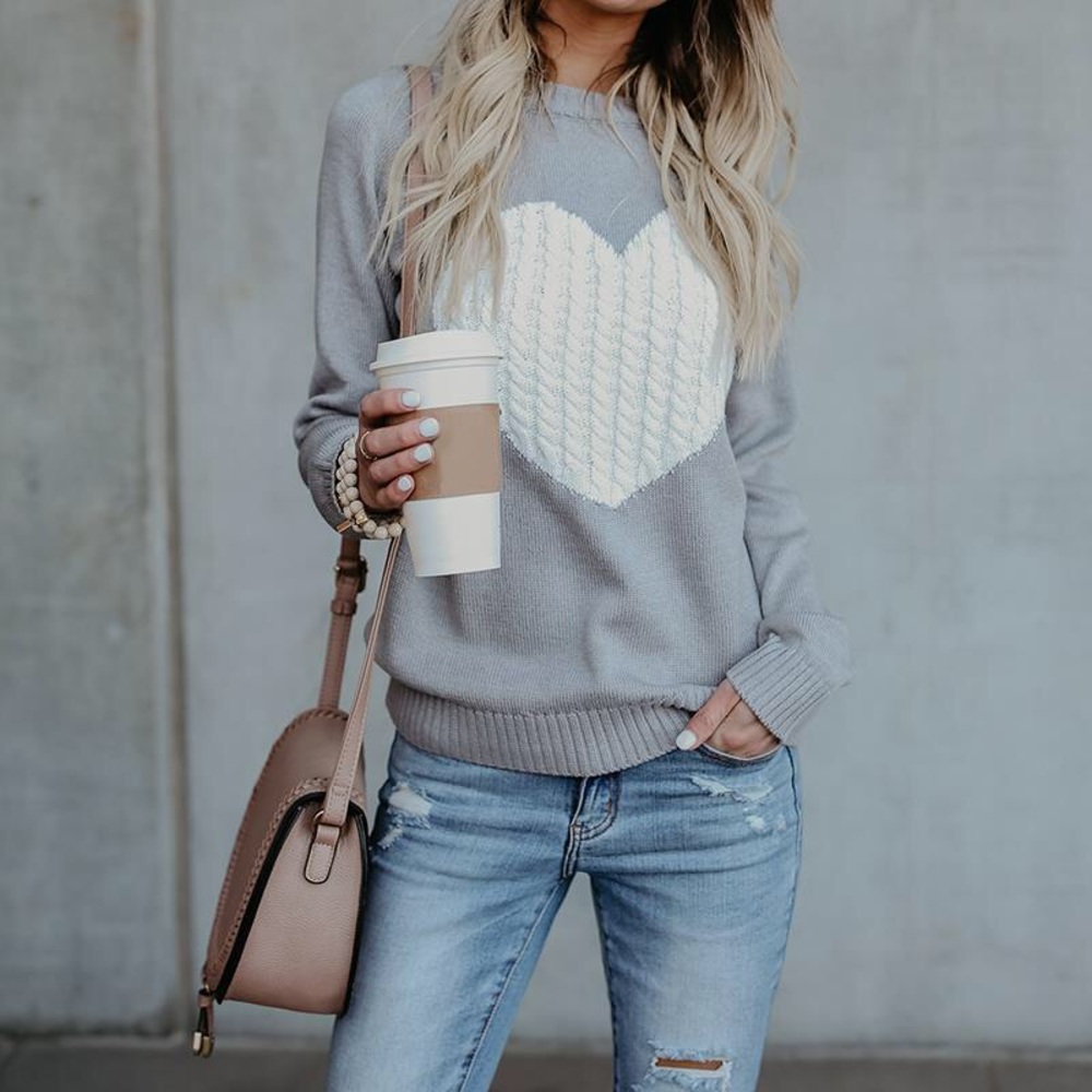 Gray Heart Pullover Sweater